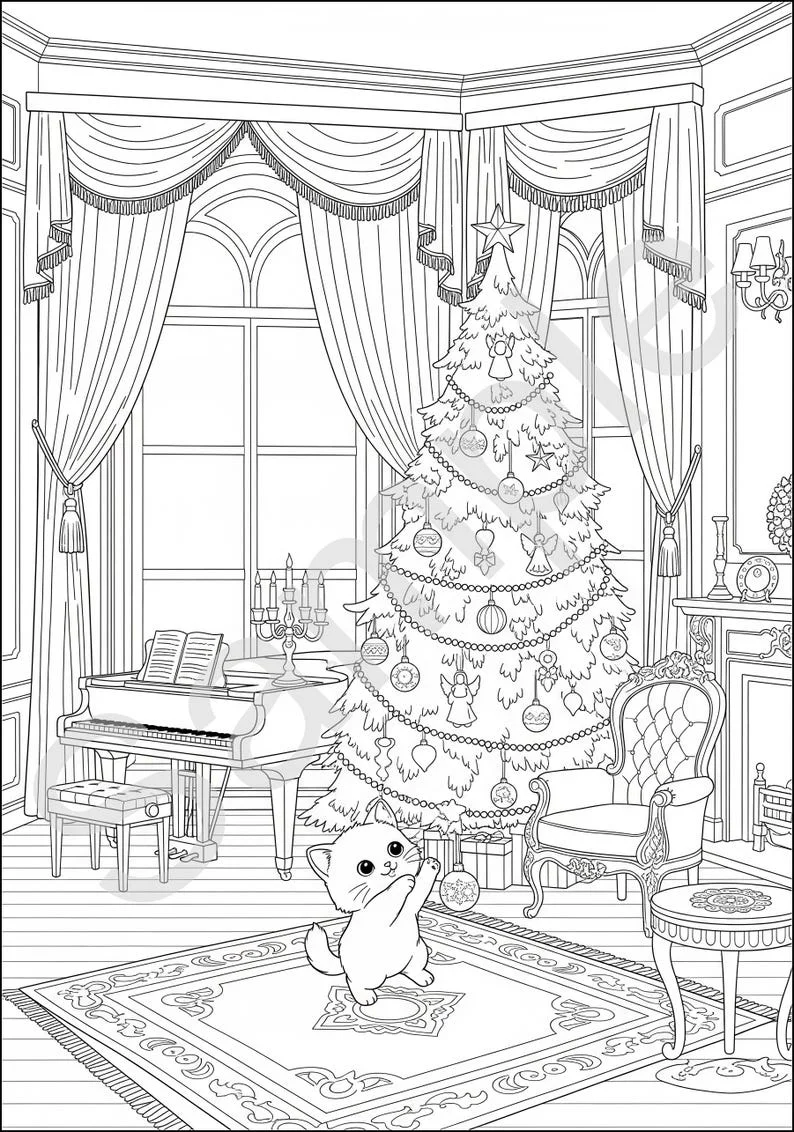 Thumbnail 2 for Christmas Coloring Pages: Kawaii Cute Animals Book, Printable PDF Instant Download Holiday Activity