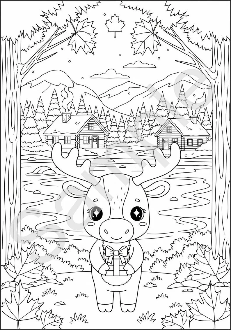 Thumbnail 4 for Christmas Coloring Pages: Kawaii Cute Animals Book, Printable PDF Instant Download Holiday Activity