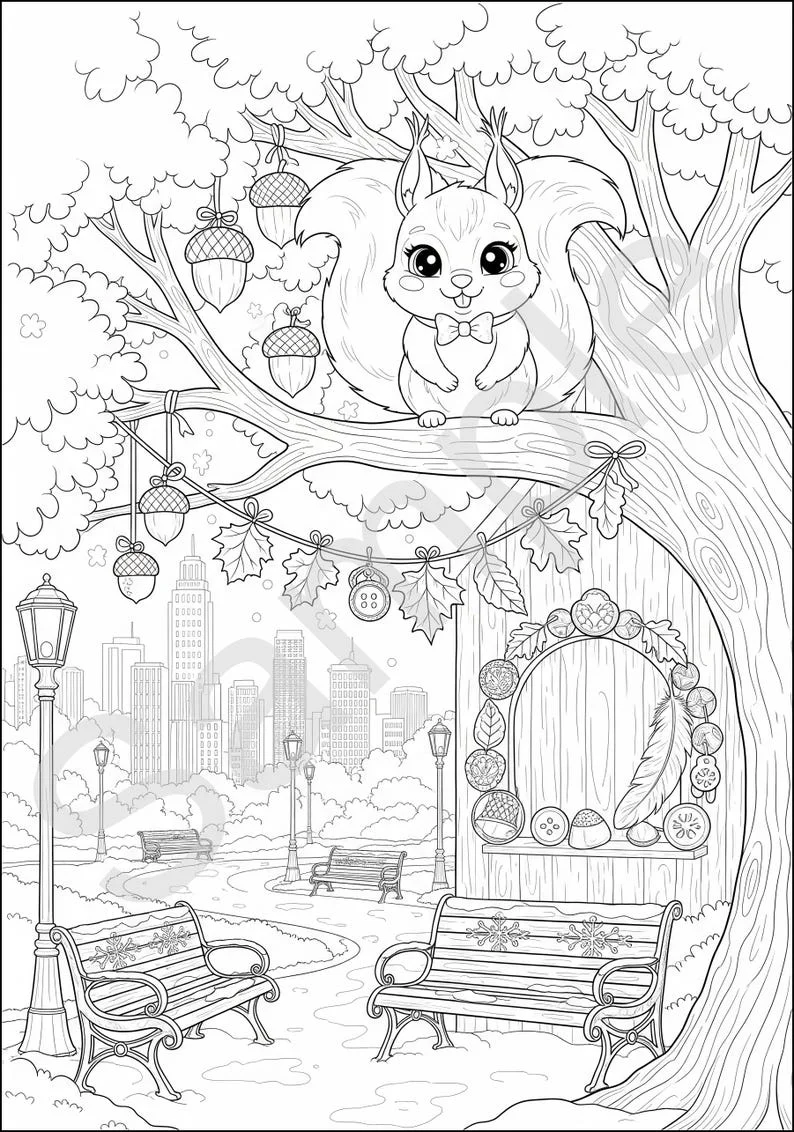 Thumbnail 5 for Christmas Coloring Pages: Kawaii Cute Animals Book, Printable PDF Instant Download Holiday Activity