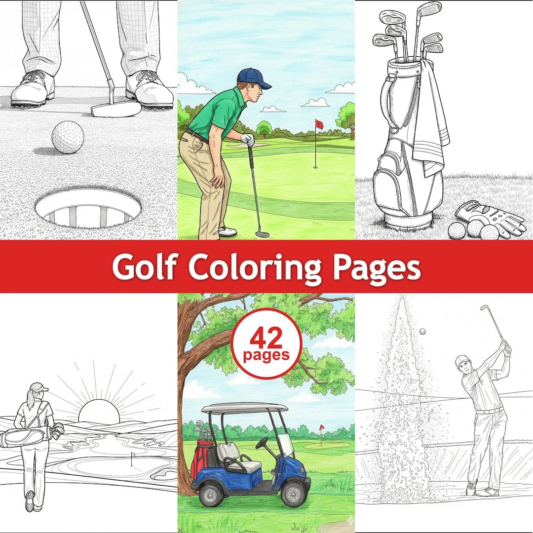 Golf Coloring Pages PDF – Printable Sports Activity for Kids & Adults – Instant Download