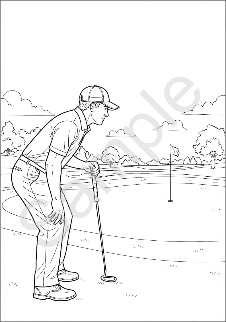 Thumbnail 2 for Golf Coloring Pages PDF – Printable Sports Activity for Kids & Adults – Instant Download