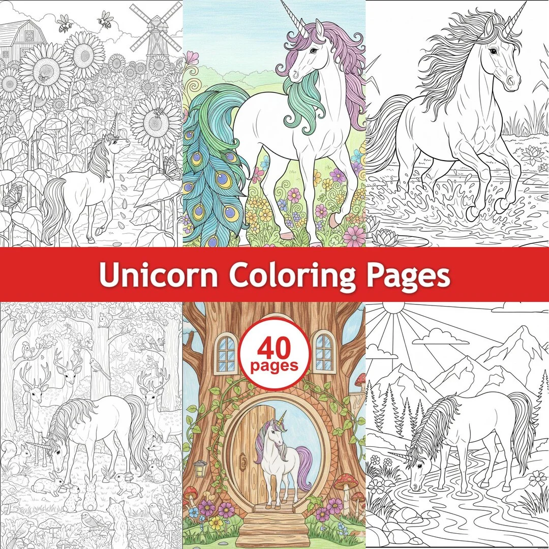 Unicorn Coloring Pages - Printable PDF