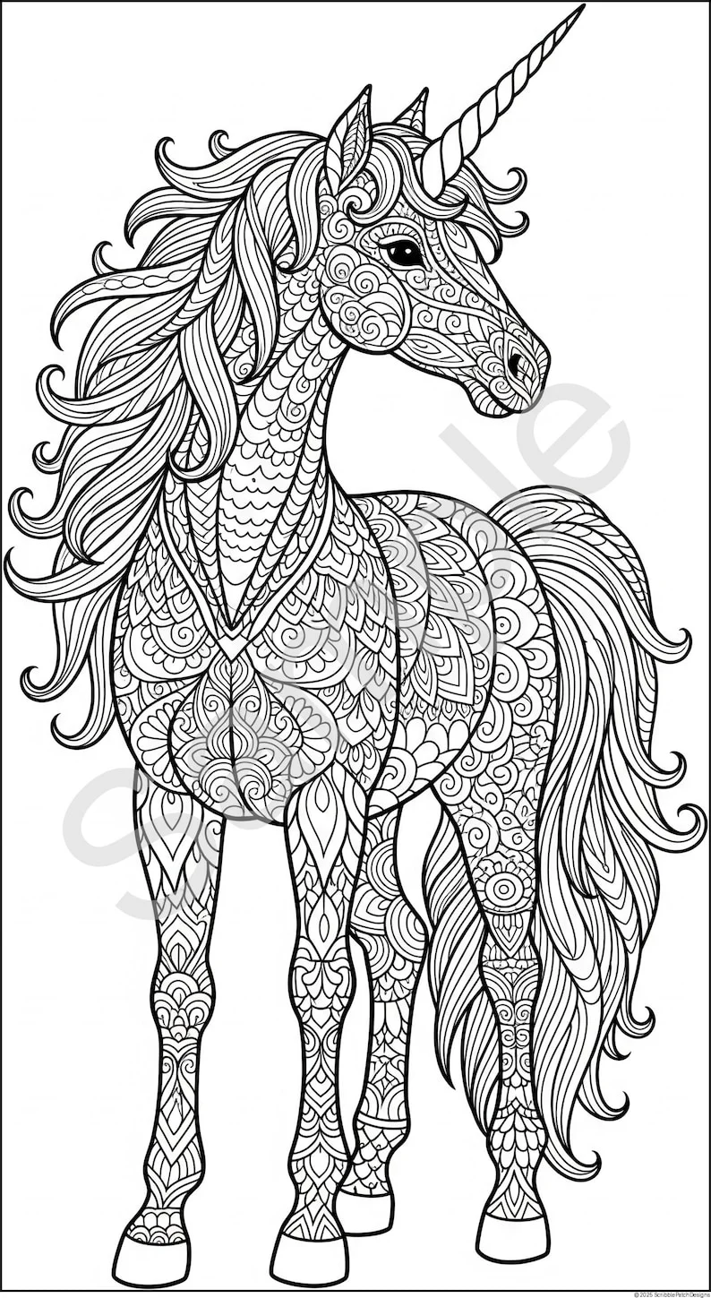 Thumbnail 5 for Unicorn Coloring Pages - Printable PDF